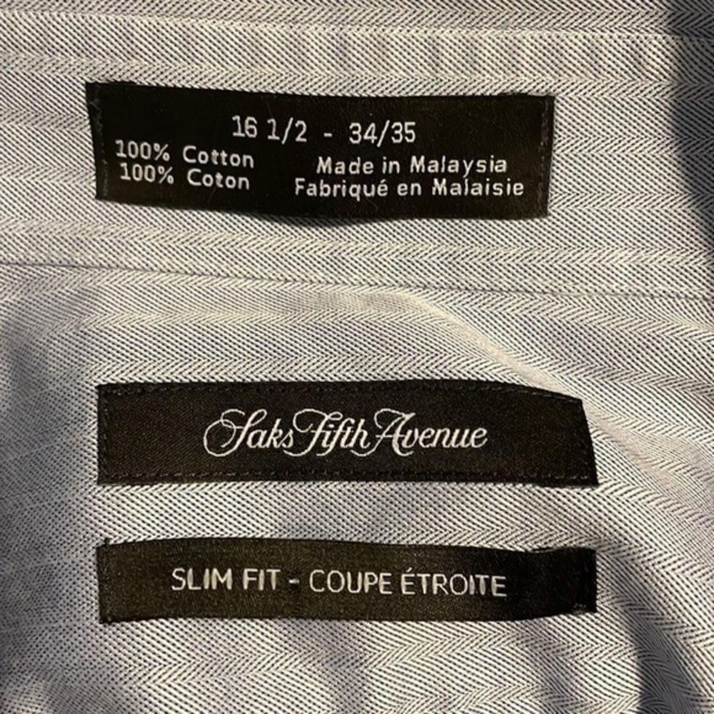 Saks‎ Fifth Avenue Men's Blue Dress Shirt Cotton Slim Fit Size 16.5 34/35 - Picture 3 of 4